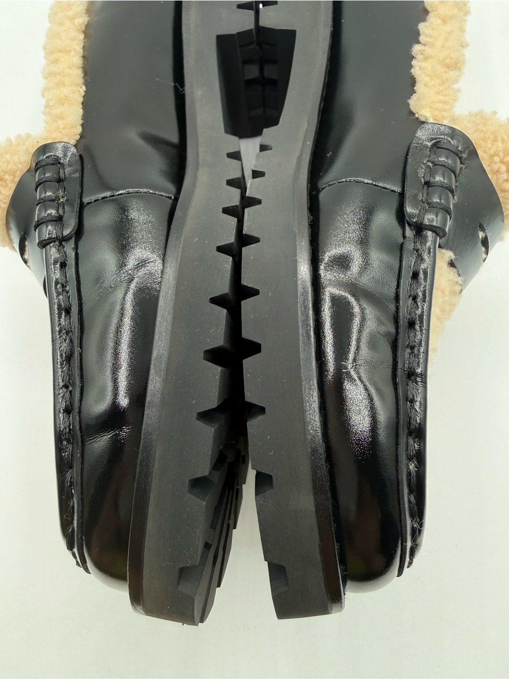 PAIGE Ellis Penny Loafers Black Leather Shearling Lined Lug Sole Slip-On Shoes - Picture 14 of 16